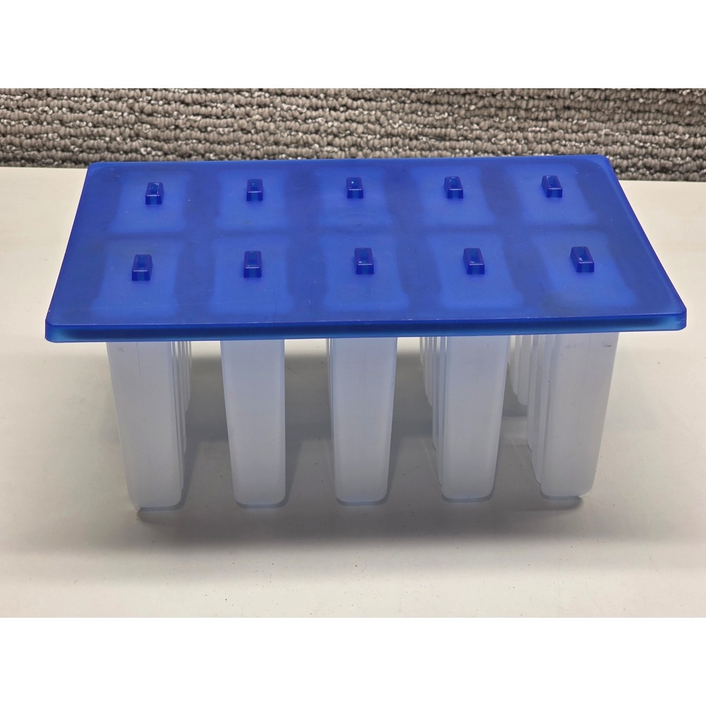 Vintage Style 10 Cavity Popsicle Mold Set Metal Frame Blue Lid Reusable Maker